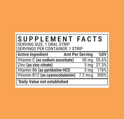 Nutrics Fast-Acting Immunity Support Oral Strips 30ct. Vitamin C + Zinc + B Vitamins, No Water, Zero Sugar