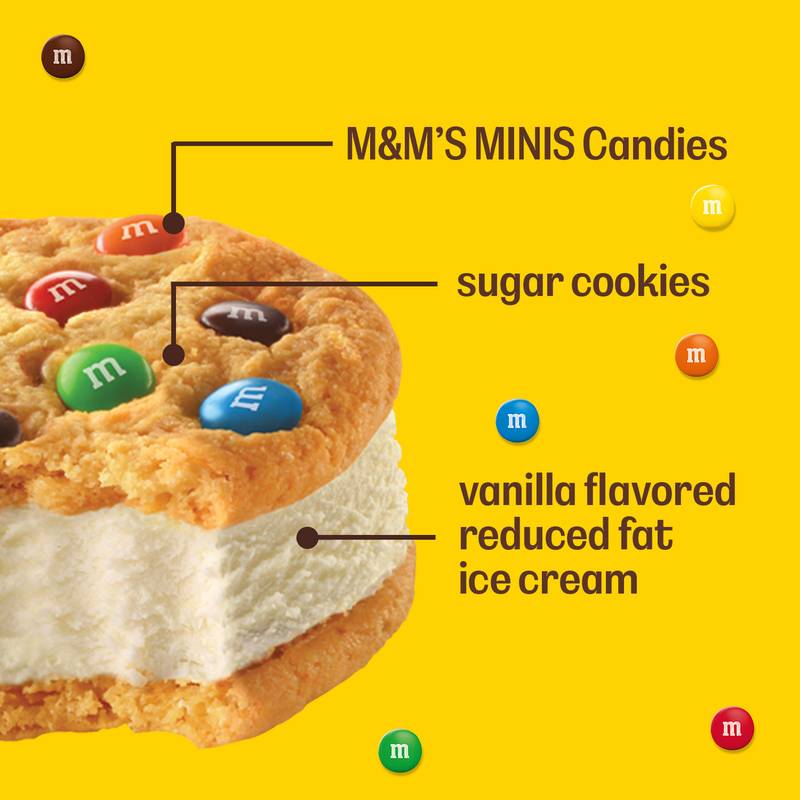 M&M'S Vanilla Ice Cream Cookie Sandwich, Reduced Fat Vanilla Ice Cream Dessert Cookie Sandwich, 4 Oz