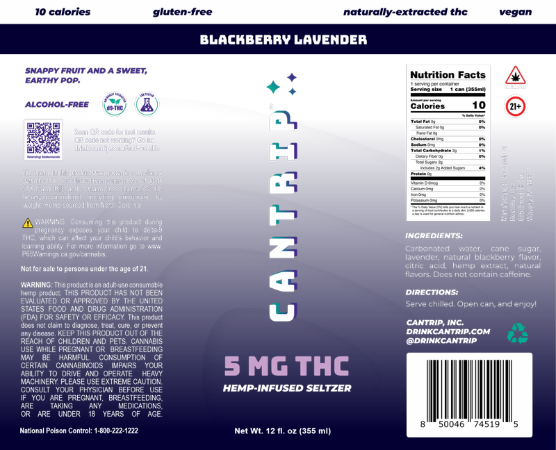 Cantrip Blackberry Lavender 5mg THC Seltzer 4pk 12oz Can