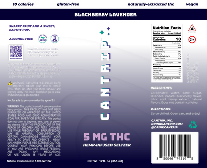 Cantrip Blackberry Lavender 5mg THC Seltzer 4pk 12oz Can