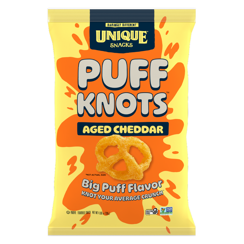 Unique Snacks Puff Knots, Aged Cheddar, 4.8oz