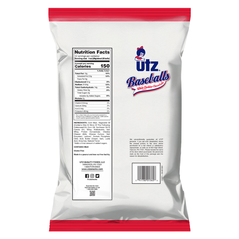 Utz Cheese Balls White Cheddar Baseballs 12oz