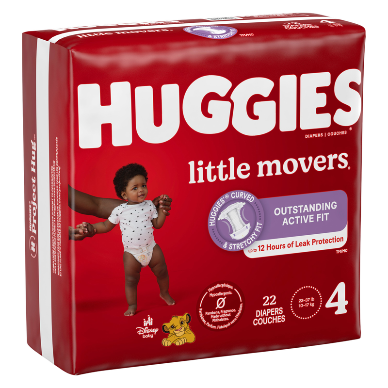 Huggies Little Movers Baby Diapers, Size 4 (22-37 lbs), 22 Ct