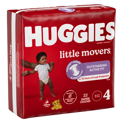 Huggies Little Movers Baby Diapers, Size 4 (22-37 lbs), 22 Ct