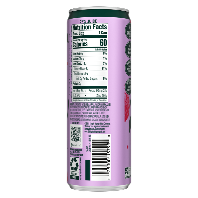 Simply Pop Raspberry Prebiotic Soda 12oz Can