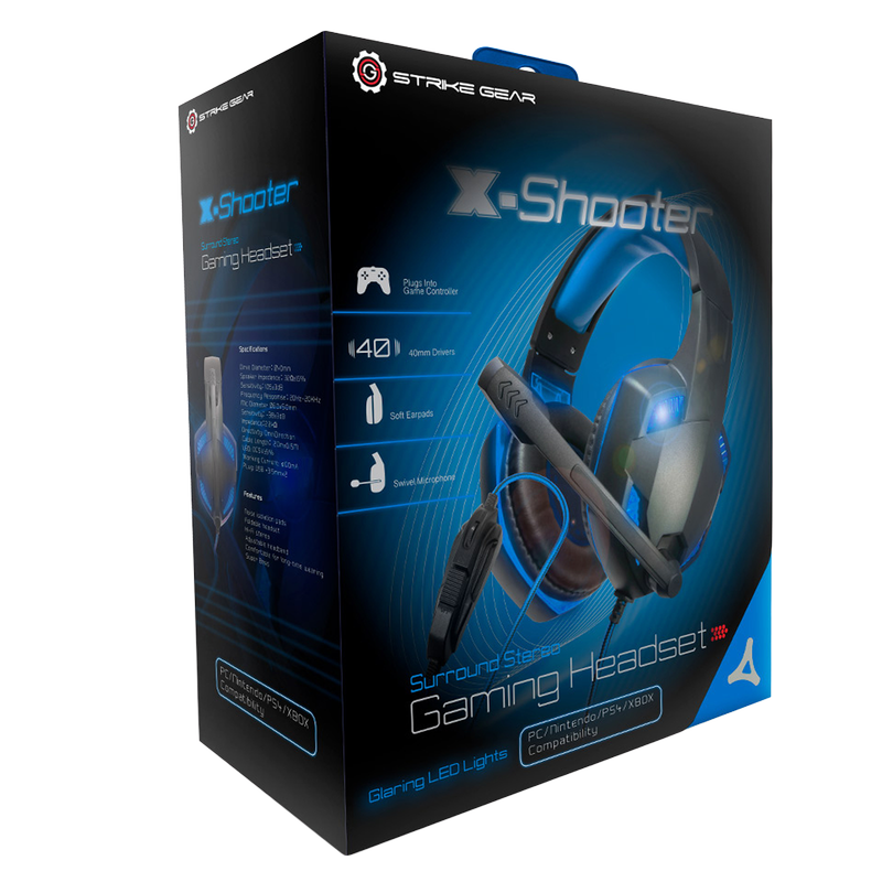 Strike Gear X-Shooter Gaming Headset with Mic & Blue LED