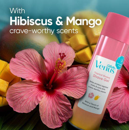 Gillette Venus Tropical Breeze Mango & Hibiscus Scented Shave Gel, Women’s Shaving Cream, 7 oz