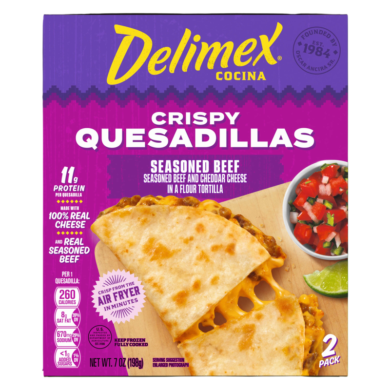 Delimex Seasoned Beef Crispy Quesadillas, 7 oz box