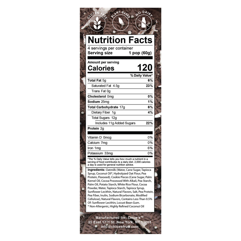 Chloe's Frozen Oatmilk Cookies and Cream Non-Dairy Bars 4ct