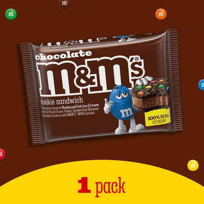 M&M'S Ice Cream Chocolate Cookie Sandwich, Reduced Fat Chocolate Ice Cream Dessert Cookie Sandwich, 4 Oz