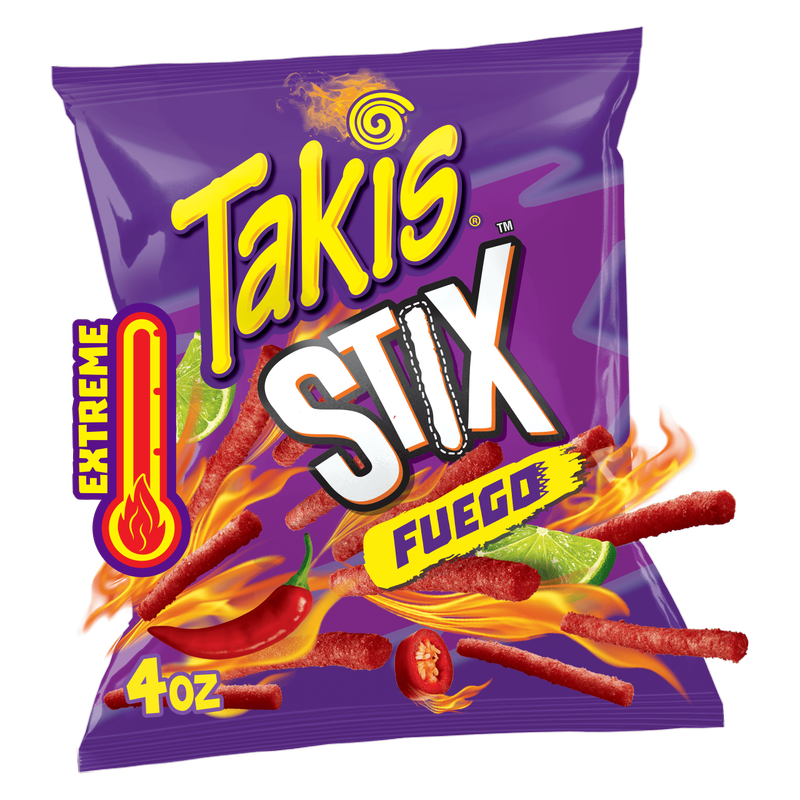Takis Fuego Stix Spicy Corn Snack Sticks Snack Size Bag 4oz