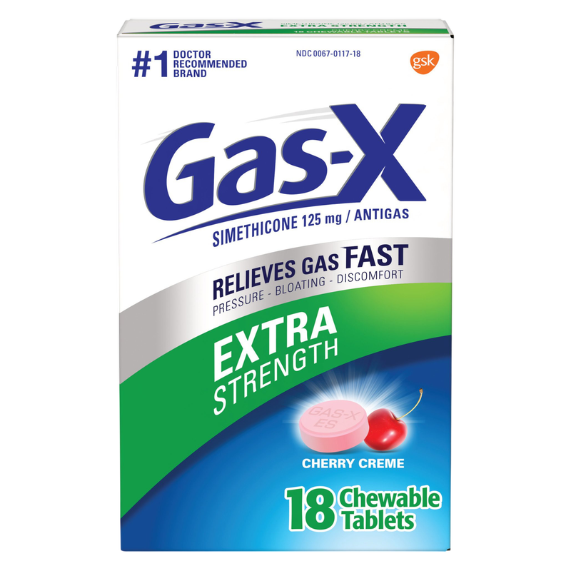 Gas-X Extra Strength Chewable Gas Relief Tablets with Simethicone 125 mg, Cherry - 18 Count