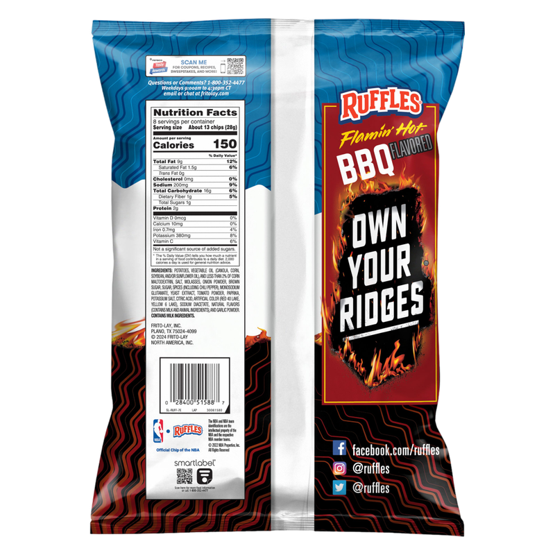 Bbq Rufflees Ruffles Flamin' Hot BBQ Potato Chips 8oz - Ruffles – BevMo!