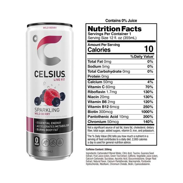 CELSIUS Sparkling Wild Berry Essential Energy Drink 12oz Can