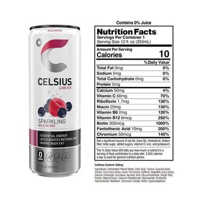 CELSIUS Sparkling Wild Berry Essential Energy Drink 12oz Can
