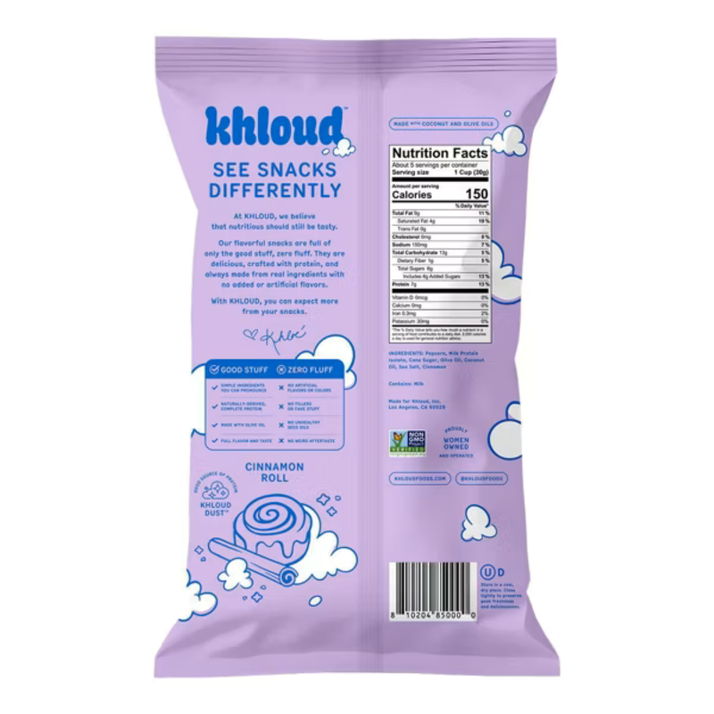 Khloud Cinnamon Roll Protein Popcorn, 5oz