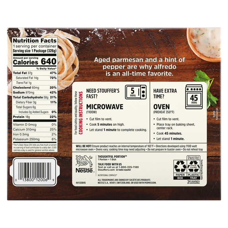 Stouffer's Fettucini Alfredo Frozen Meal 11.5oz