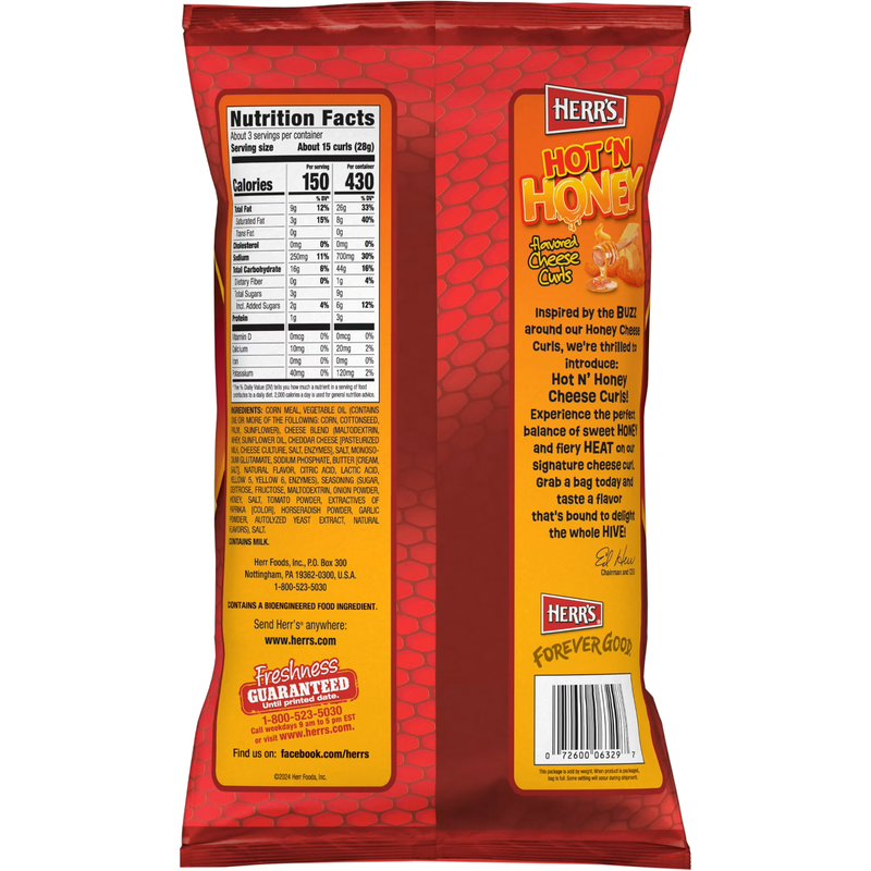 Herr's Hot Honey Cheese Curls, 2.7oz