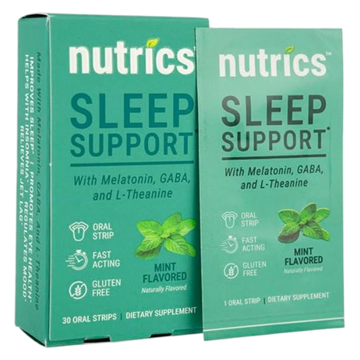 Nutrics Fast-Acting Sleep Support Oral Strips 30ct, Melatonin + GABA + L-Theanine, No Water, Zero Sugar