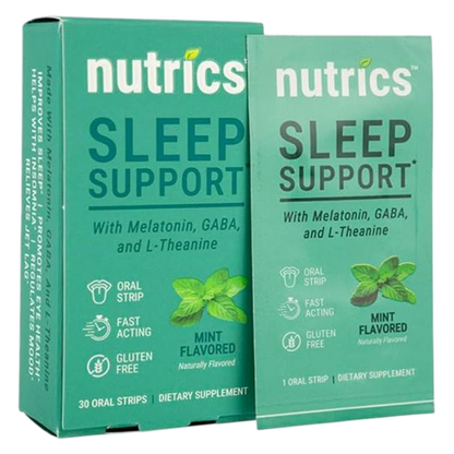 Nutrics Fast-Acting Sleep Support Oral Strips 30ct, Melatonin + GABA + L-Theanine, No Water, Zero Sugar
