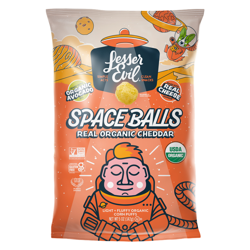 LesserEvil Space Balls, Real Organic Cheddar, 5oz