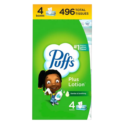 Puffs Plus Lotion 4ct Facial Tissues, Family Boxes, 124 Tissues per box