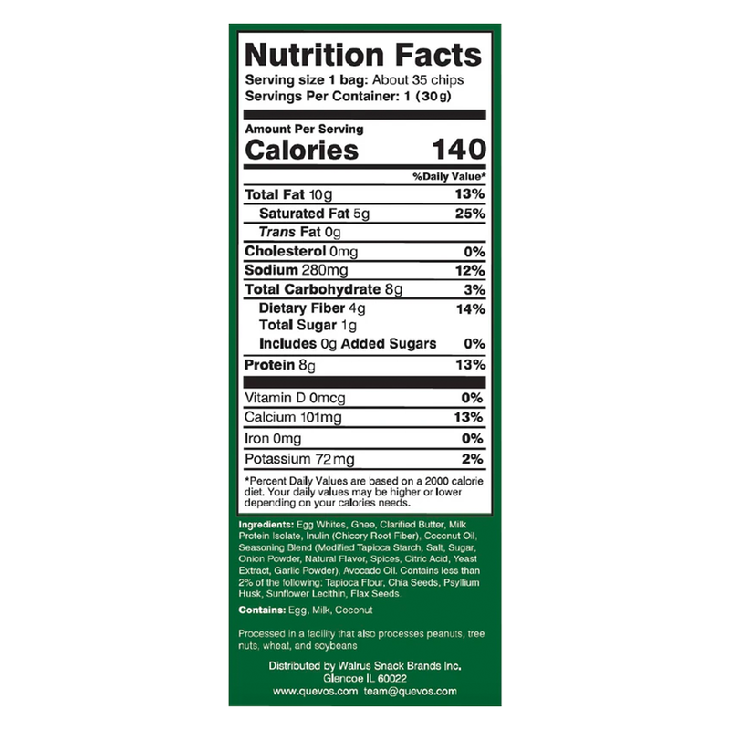 Quevos Sour Cream and Onion Egg White Chips 1oz Bag