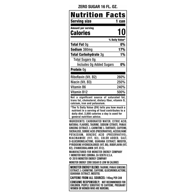Monster Energy Zero Sugar 24pk 16oz Can- XL