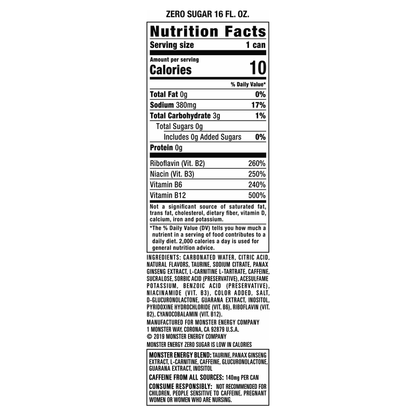 Monster Energy Zero Sugar 24pk 16oz Can- XL