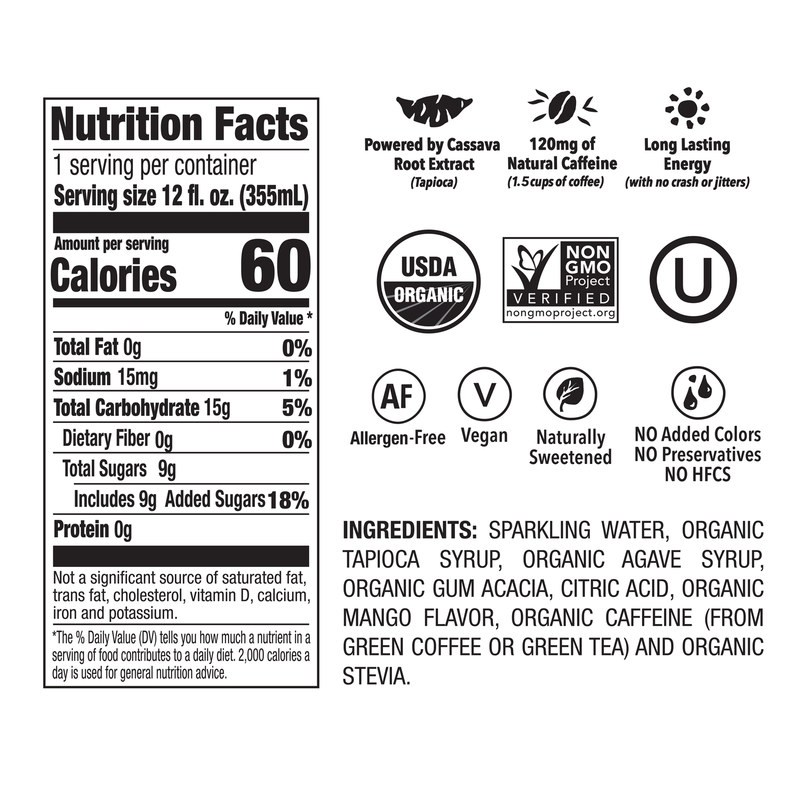 Oca Mango Plant Based Energy Drink 12oz Can