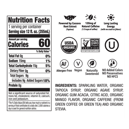 Oca Mango Plant Based Energy Drink 12oz Can