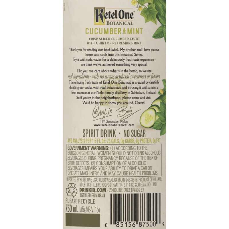 Ketel One Botanical Cucumber & Mint Vodka 750ml (60 Proof)