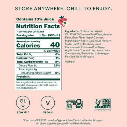 Olipop Strawberry Vanilla 12oz Can Shelf Stable