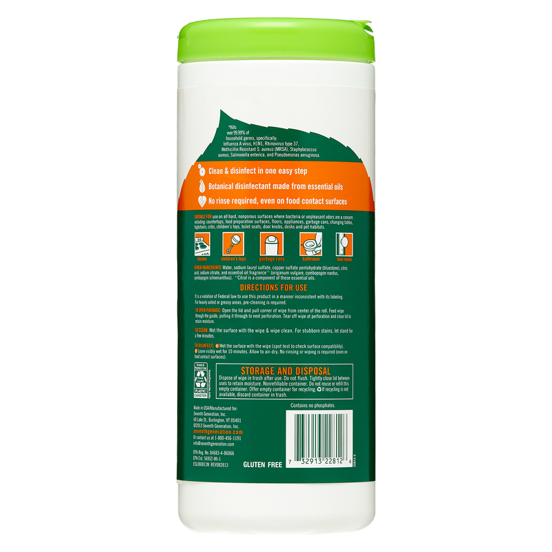 Seventh Generation Lemongrass Citrus Disinfecting Wipes 35ct
