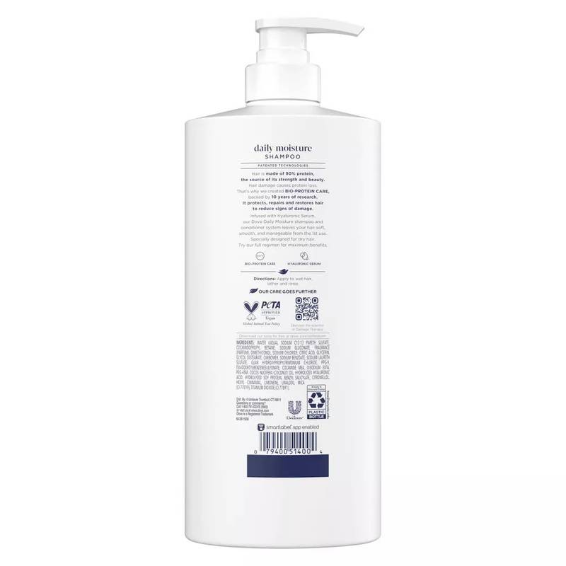 Dove Beauty Shampoo, Daily Moisture Hair with Hyaluronic Serum & Bio-Protein Care, 28oz