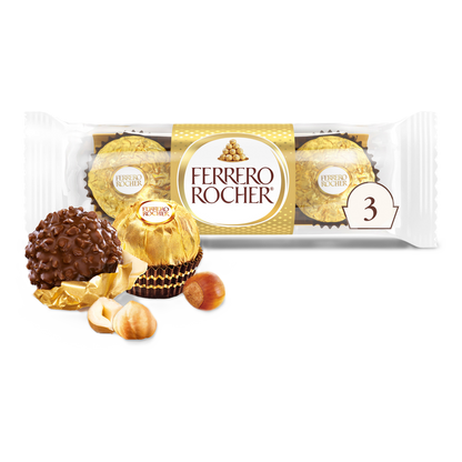 Ferrero Rocher Premium Gourmet Milk Chocolate Hazelnut, Individually Wrapped Candy for Gifting, 3 Count, 1.3 oz