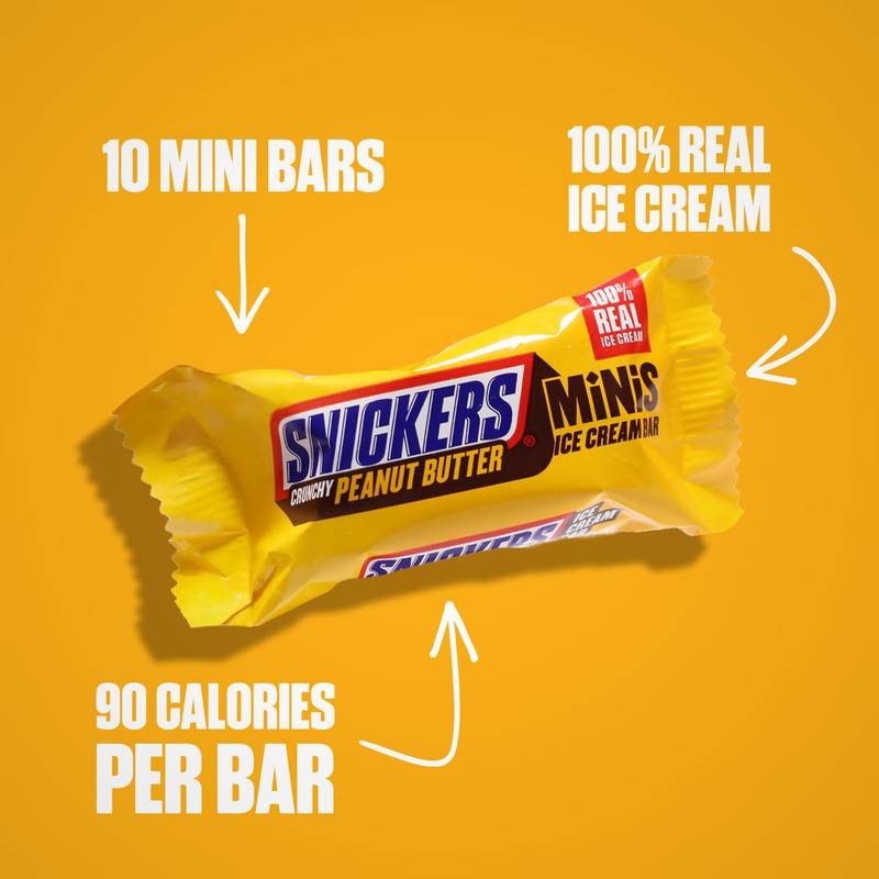 SNICKERS Ice Cream Minis, Milk Chocolatey, Caramel and Crunchy Peanut Butter Ice Cream Bars, 10ct