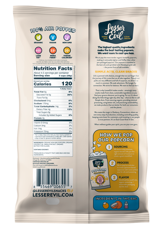 LesserEvil Organic Popcorn, Himalayan Gold, 4.6oz
