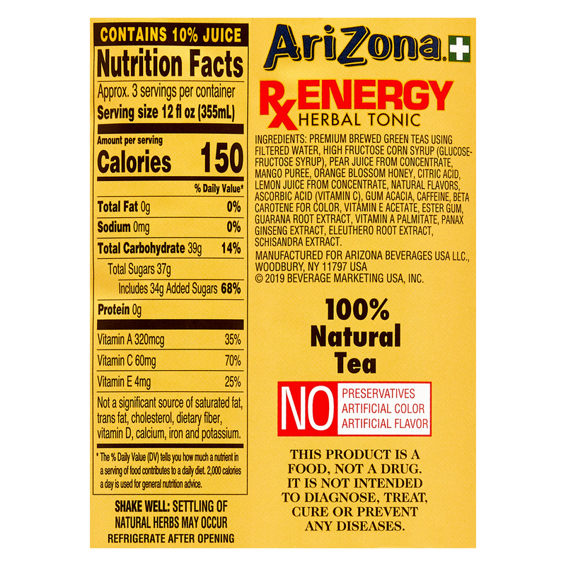 Array Rx Arizona Flyer AriZona Rx Energy Tea 34oz Btl - Arizona – BevMo!