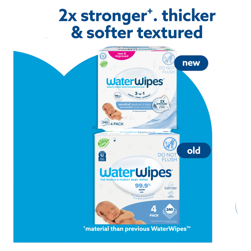 WaterWipes Sensitive+ Newborn & Baby Wipes, 240 Count (4 Packs)