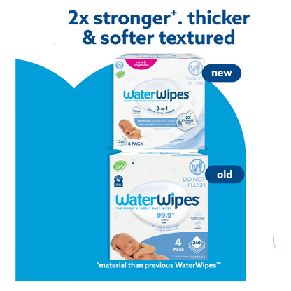 WaterWipes Sensitive+ Newborn & Baby Wipes, 240 Count (4 Packs)