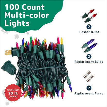100 Multicolor String Lights with Green Wire