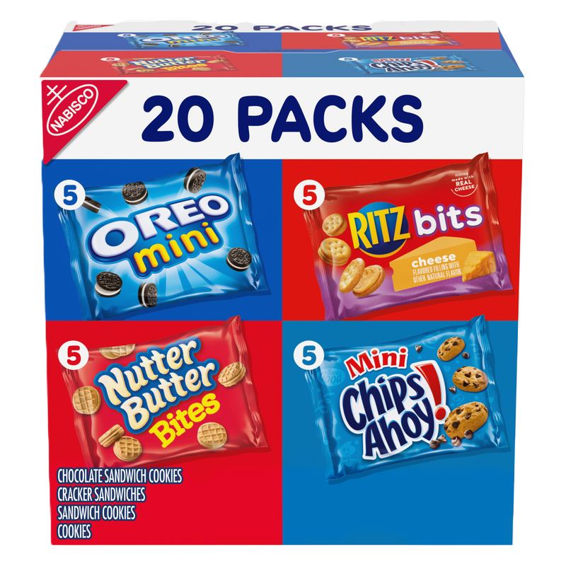 Nabisco Classic Mix Variety Pack, OREO, CHIPS AHOY!, Nutter Butter, RITZ Bits Cheese, 20 Snack Packs