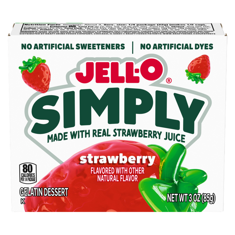 Jell-O Simply Strawberry Gelatin Dessert Mix, 3 oz Box