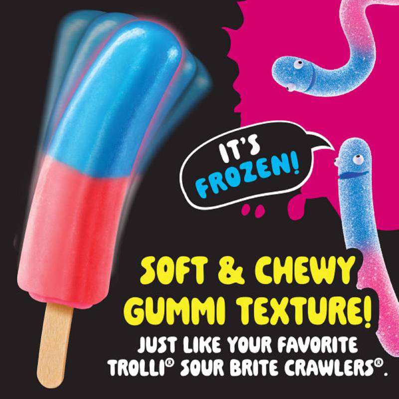 Trolli Frozen Gummi Ice Pops Chewy Sour Gummy Candy Frozen Dessert Snacks, Grape Strawberry, 10 Count