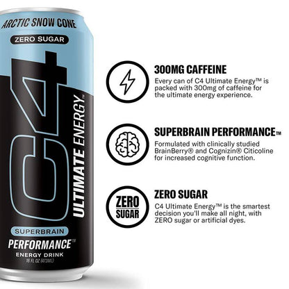 C4 Ultimate Energy Zero Sugar Arctic Snow Cone 16oz Can