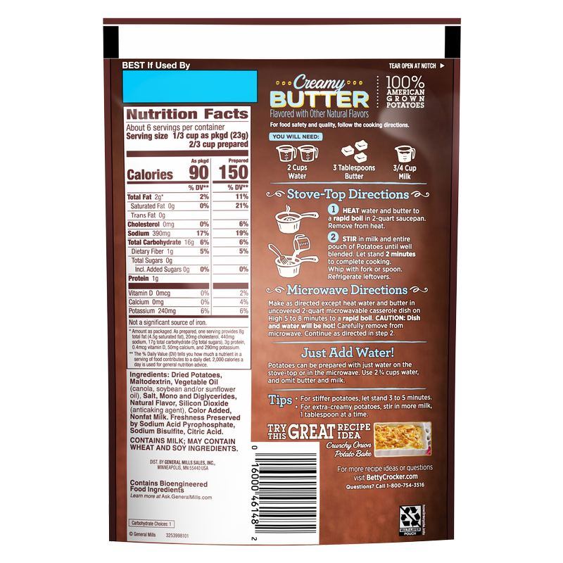 Betty Crocker Mashed Potatoes, Homestyle Creamy Butter 4.7oz