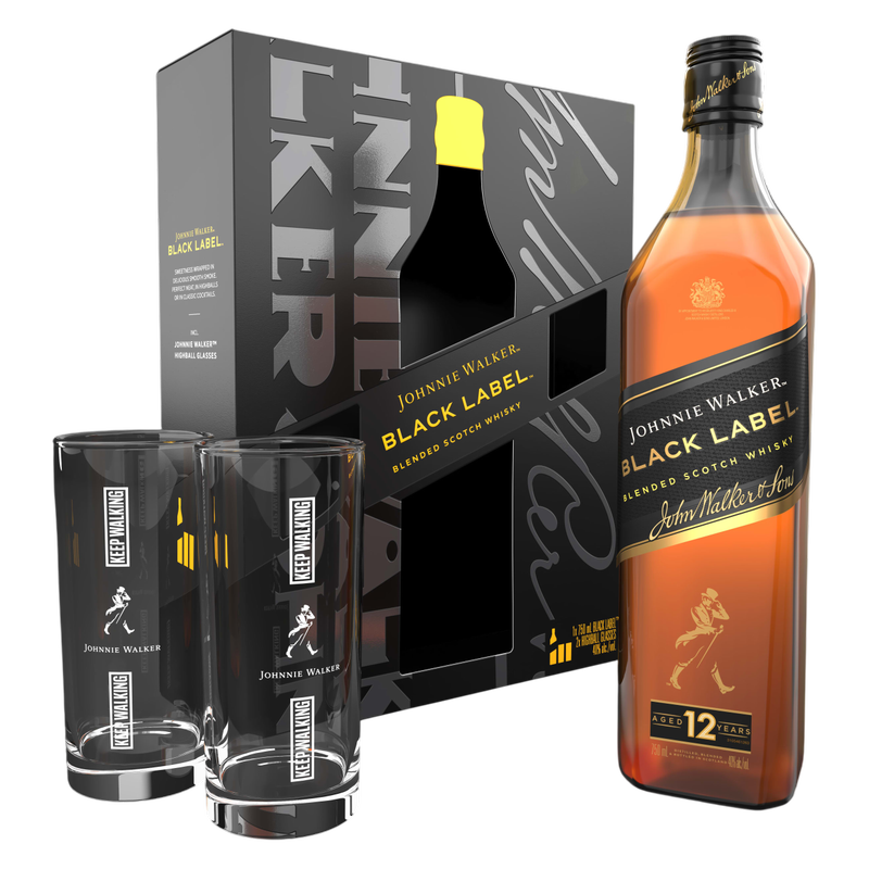 Johnnie Walker Black Label with Two Branded Highball Glasses