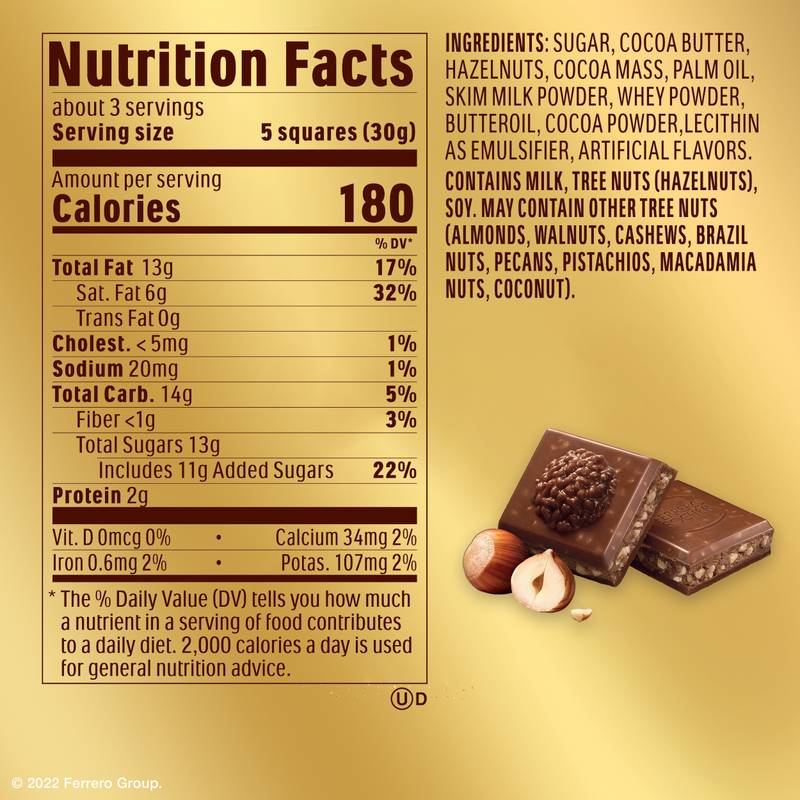 Ferrero Rocher Premium Chocolate Bar, Milk Chocolate Hazelnut, 3.1 oz