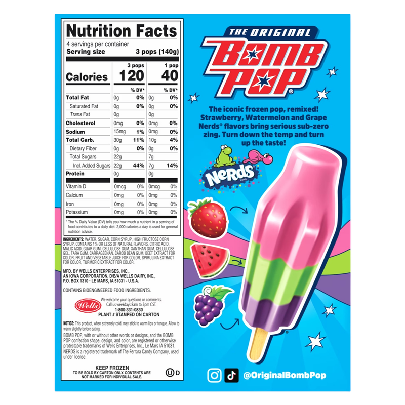 Bomb Pop NERDS Ice Pop, 12 Pack